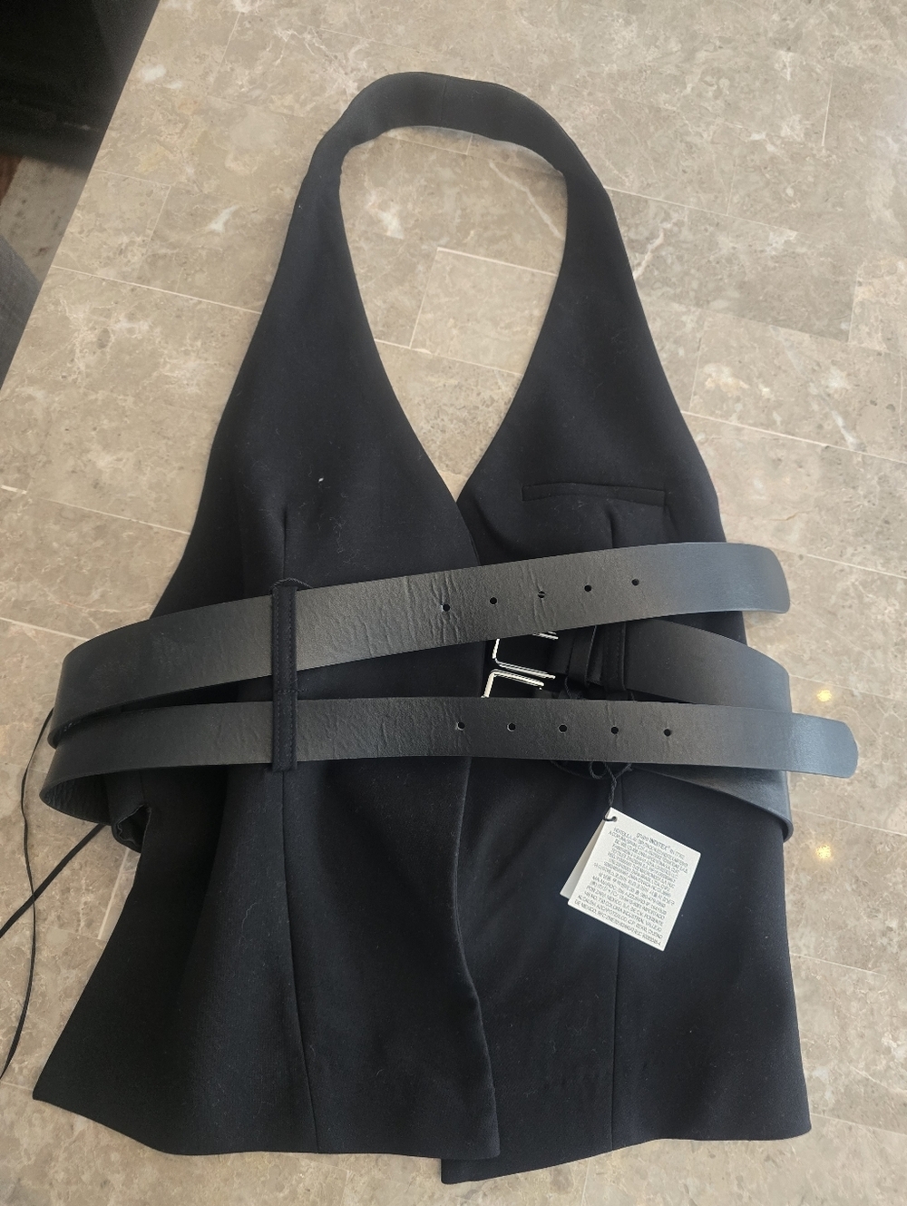 Zara Black Double-Belt Size Medium Halter Vest - Picture 2 of 5